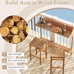 Tangkula Acacia Wood Balcony Table Set