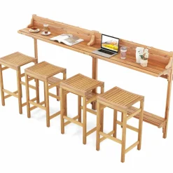 Tangkula Acacia Wood Balcony Table Set