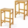 Tangkula Acacia Wood Bar Stool Set of 2, 30-Inch Height Bar Chair with Saddle Shaped Seat & Sturdy Footrest