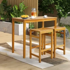 Tangkula Acacia Wood Bar Stool Set of 2, 30-Inch Height Bar Chair with Saddle Shaped Seat & Sturdy Footrest