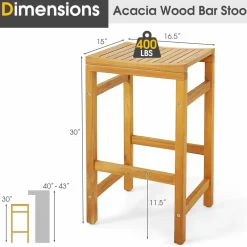 Tangkula Acacia Wood Bar Stool Set of 2, 30-Inch Height Bar Chair with Saddle Shaped Seat & Sturdy Footrest