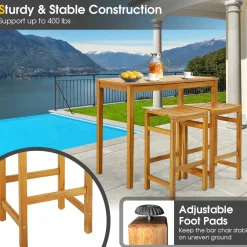 Tangkula Acacia Wood Bar Stool Set of 2, 30-Inch Height Bar Chair with Saddle Shaped Seat & Sturdy Footrest