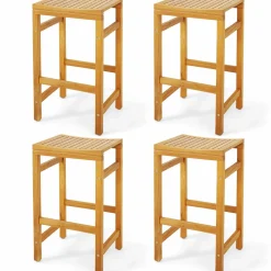 Tangkula Acacia Wood Bar Stool Set of 2, 30-Inch Height Bar Chair with Saddle Shaped Seat & Sturdy Footrest