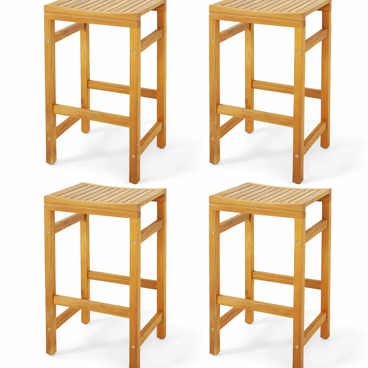 Tangkula Acacia Wood Bar Stool Set of 2, 30-Inch Height Bar Chair with Saddle Shaped Seat & Sturdy Footrest