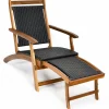 Tangkula Acacia Wood Folding Chaise Lounge Chair, Patiojoy Outdoor Foldable Deck Chair