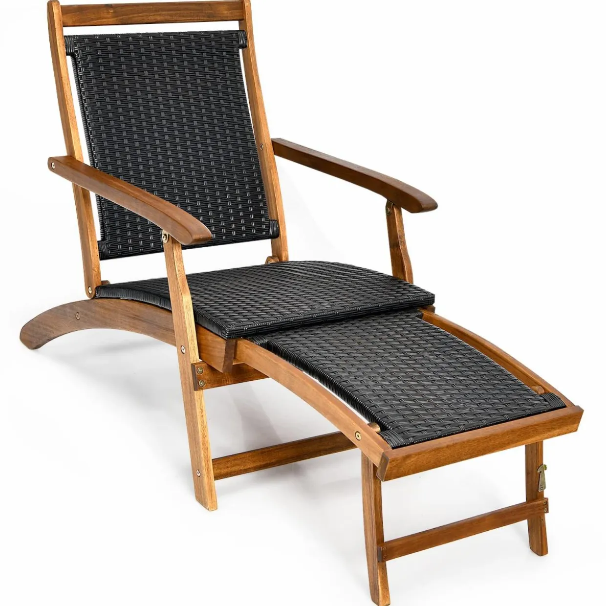 Tangkula Acacia Wood Folding Chaise Lounge Chair, Patiojoy Outdoor Foldable Deck Chair