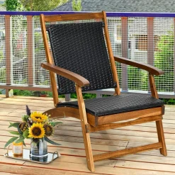 Tangkula Acacia Wood Folding Chaise Lounge Chair, Patiojoy Outdoor Foldable Deck Chair