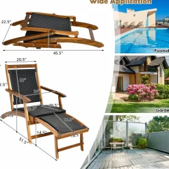 Tangkula Acacia Wood Folding Chaise Lounge Chair, Patiojoy Outdoor Foldable Deck Chair