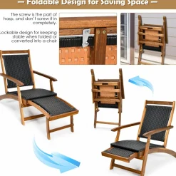 Tangkula Acacia Wood Folding Chaise Lounge Chair, Patiojoy Outdoor Foldable Deck Chair