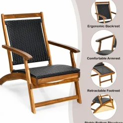 Tangkula Acacia Wood Folding Chaise Lounge Chair, Patiojoy Outdoor Foldable Deck Chair