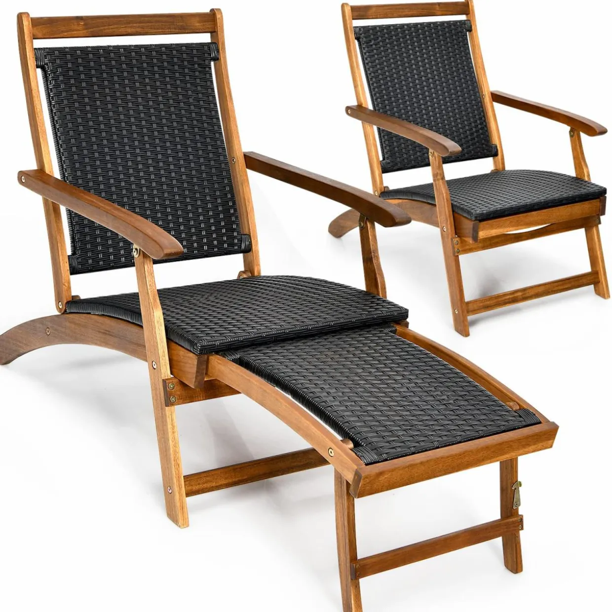 Tangkula Acacia Wood Folding Chaise Lounge Chair, Patiojoy Outdoor Foldable Deck Chair