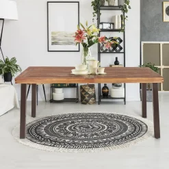 Tangkula Acacia Wood Outdoor Dining Table with Umbrella Hole