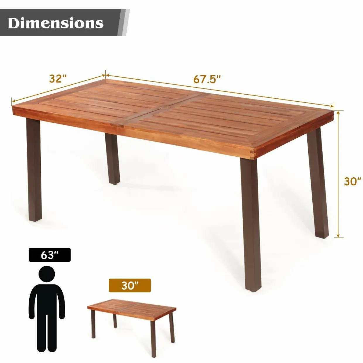 Tangkula Acacia Wood Outdoor Dining Table with Umbrella Hole