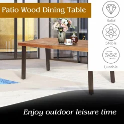 Tangkula Acacia Wood Outdoor Dining Table with Umbrella Hole