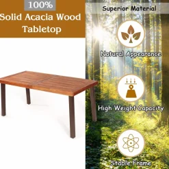 Tangkula Acacia Wood Outdoor Dining Table with Umbrella Hole