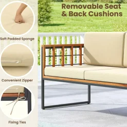 Tangkula Acacia Wood Outdoor Sofa Set, 4 Pieces Outdoor Furniture Set with Heavy Duty Metal Frame