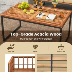 Tangkula Acacia Wood Outdoor Sofa Set, 4 Pieces Outdoor Furniture Set with Heavy Duty Metal Frame