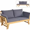 Tangkula Acacia Wood Patio Convertible Couch Sofa Bed with Adjustable Armrest