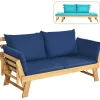 Tangkula Acacia Wood Patio Convertible Couch Sofa Bed with Adjustable Armrest