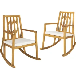 Tangkula Acacia Wood Patio Rocking Chair, Outdoor Porch Rocker