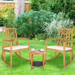 Tangkula Acacia Wood Patio Rocking Chair, Outdoor Porch Rocker