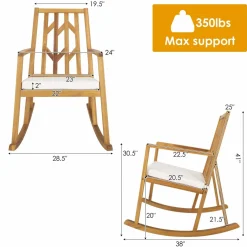 Tangkula Acacia Wood Patio Rocking Chair, Outdoor Porch Rocker