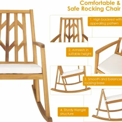 Tangkula Acacia Wood Patio Rocking Chair, Outdoor Porch Rocker