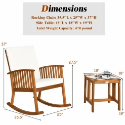 Tangkula Acacia Wood Patio Bistro Set, Outdoor Rocking Chair with Table