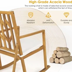 Tangkula Acacia Wood Patio Rocking Chair, Outdoor Porch Rocker