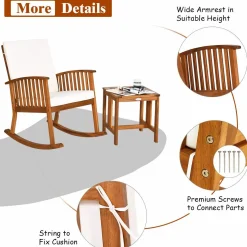 Tangkula Acacia Wood Patio Bistro Set, Outdoor Rocking Chair with Table
