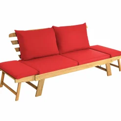 Tangkula Acacia Wood Patio Convertible Couch Sofa Bed with Adjustable Armrest