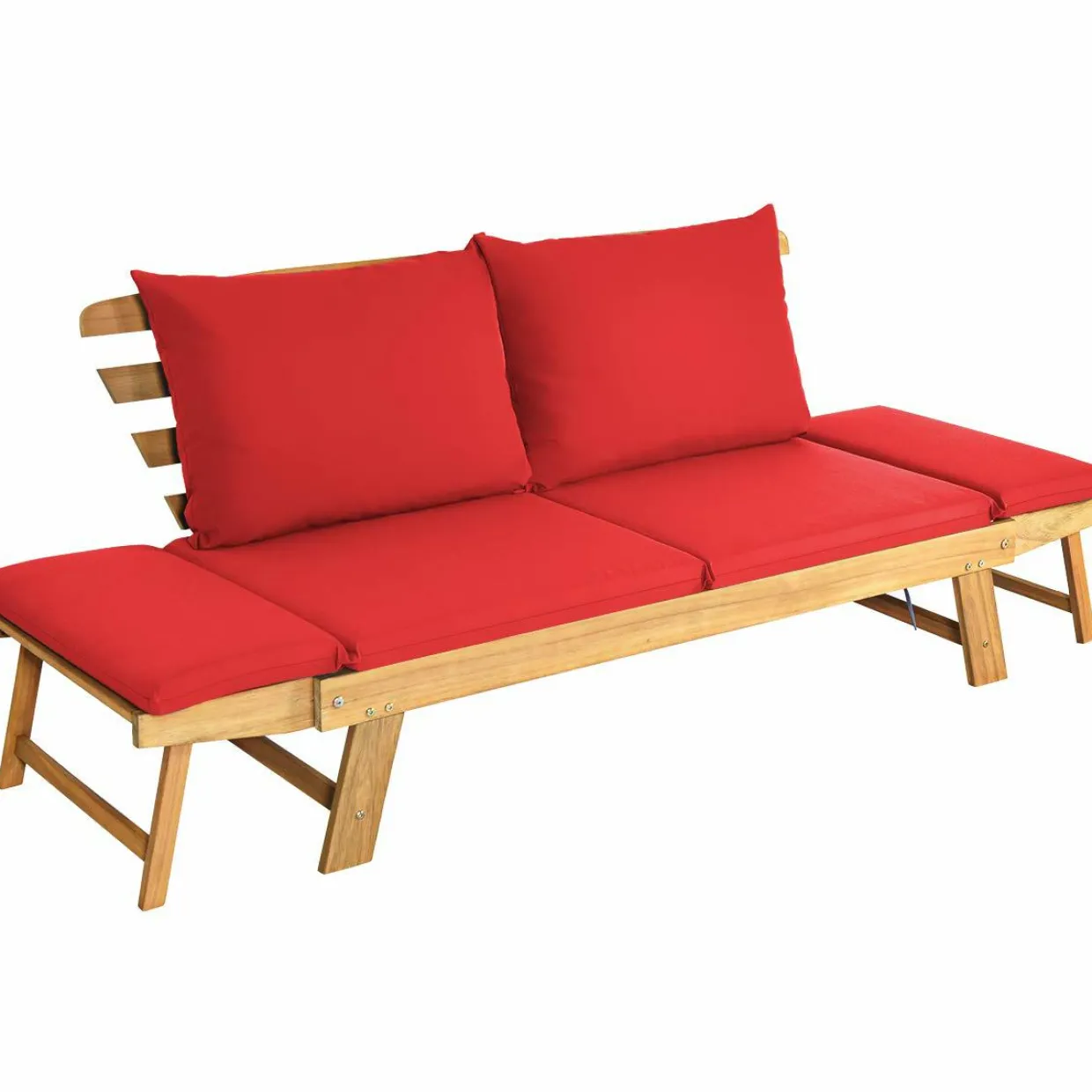 Tangkula Acacia Wood Patio Convertible Couch Sofa Bed with Adjustable Armrest