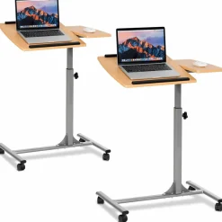 TANGKULA Adjustable Laptop Notebook Desk Table Stand Holder Swivel Home Office Wheels (2 x Wood Table)