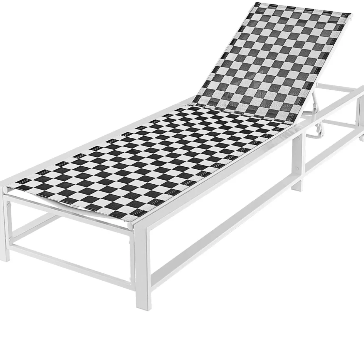 Tangkula Adjustable Patio Lounge Chair with Wheels, Outdoor Chaise Lounge with Breathable Fabric and Sturdy Metal Frame