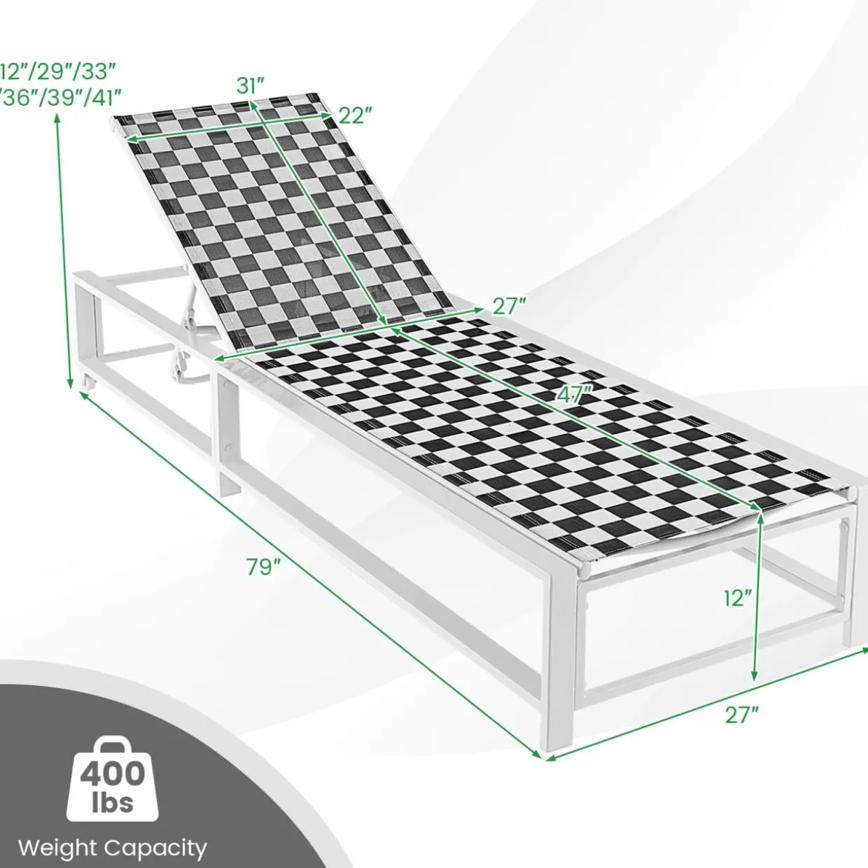 Tangkula Adjustable Patio Lounge Chair with Wheels, Outdoor Chaise Lounge with Breathable Fabric and Sturdy Metal Frame