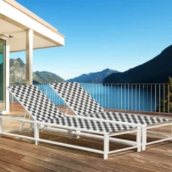 Tangkula Adjustable Patio Lounge Chair with Wheels, Outdoor Chaise Lounge with Breathable Fabric and Sturdy Metal Frame