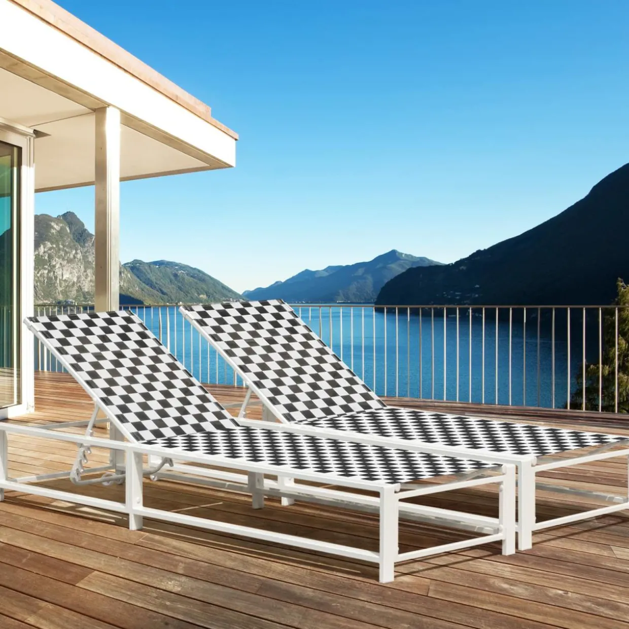 Tangkula Adjustable Patio Lounge Chair with Wheels, Outdoor Chaise Lounge with Breathable Fabric and Sturdy Metal Frame