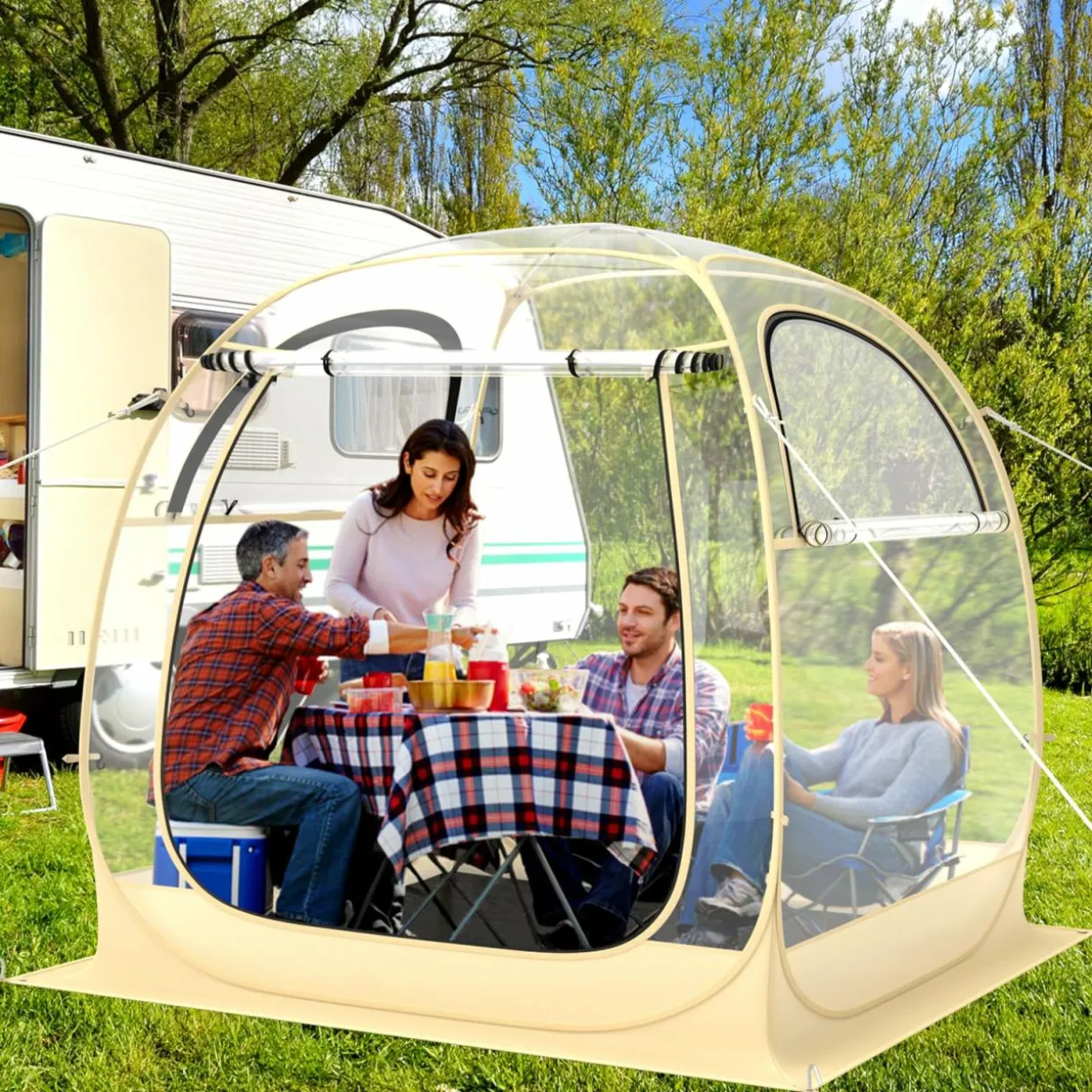 Tangkula All Weather Sports Tent for 5-6 People, Pop Up Instant Tent with Waterproof Tarp Floor