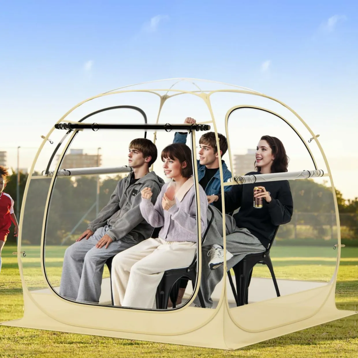 Tangkula All Weather Sports Tent for 5-6 People, Pop Up Instant Tent with Waterproof Tarp Floor