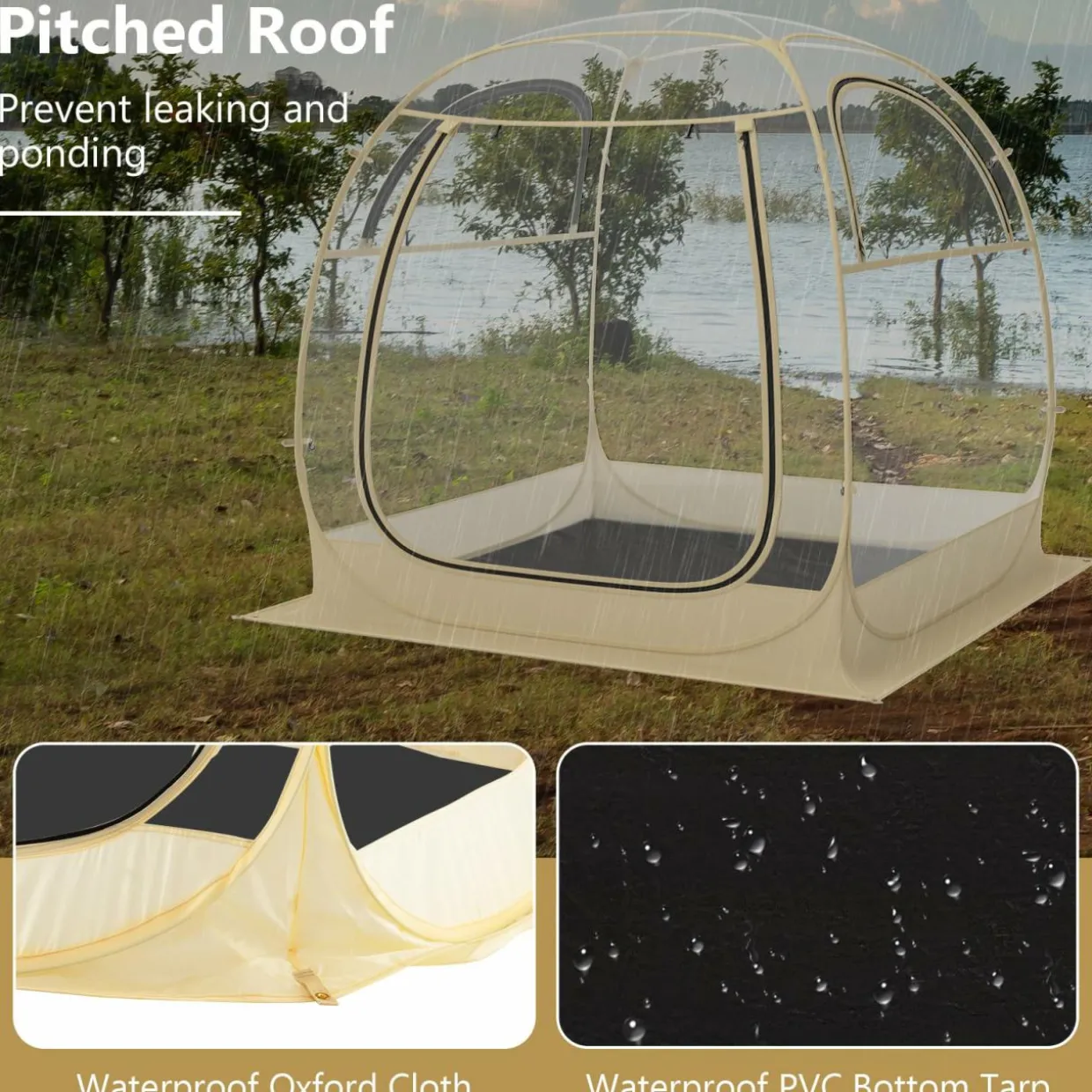 Tangkula All Weather Sports Tent for 5-6 People, Pop Up Instant Tent with Waterproof Tarp Floor