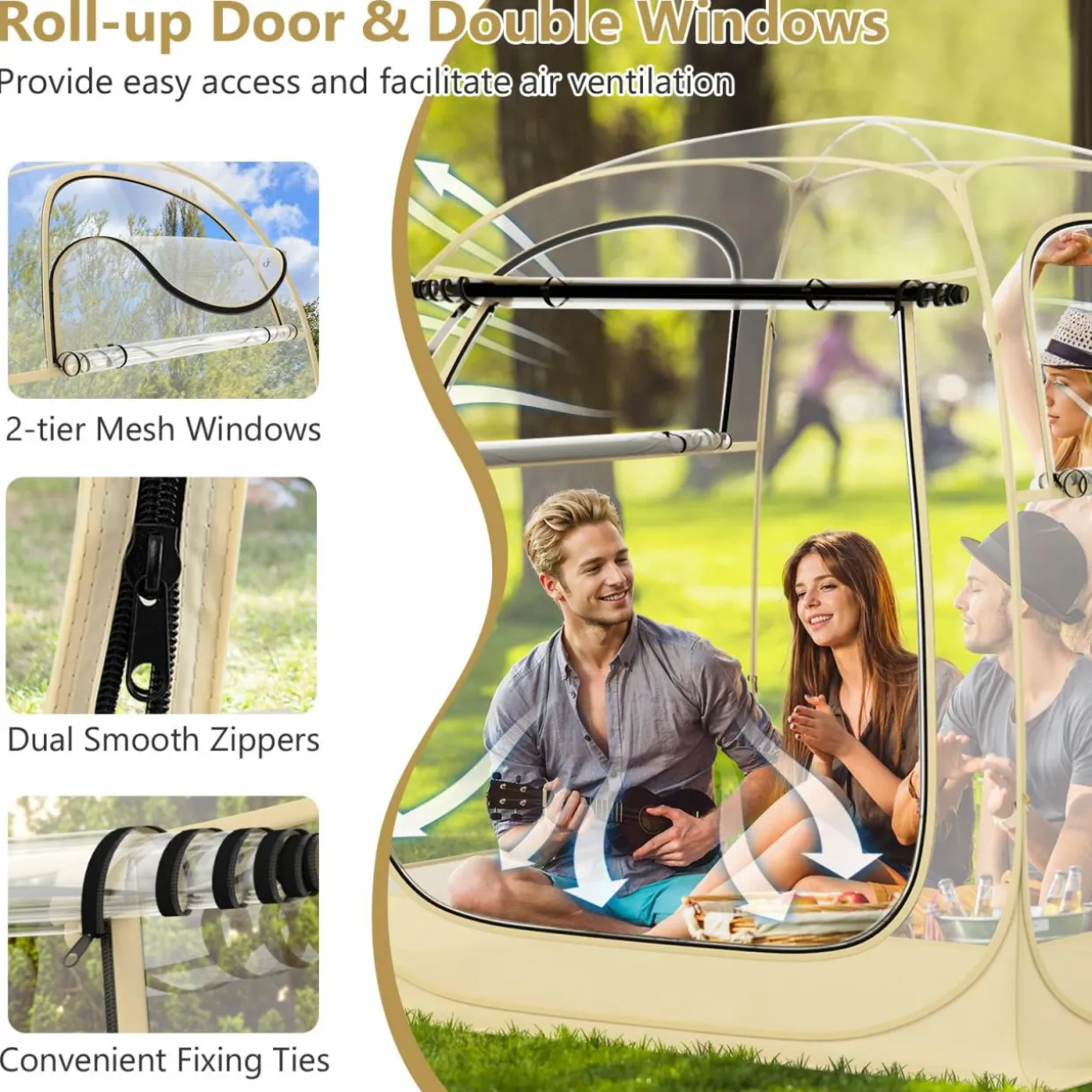 Tangkula All Weather Sports Tent for 5-6 People, Pop Up Instant Tent with Waterproof Tarp Floor