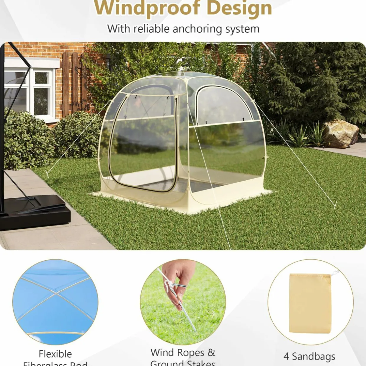 Tangkula All Weather Sports Tent for 5-6 People, Pop Up Instant Tent with Waterproof Tarp Floor