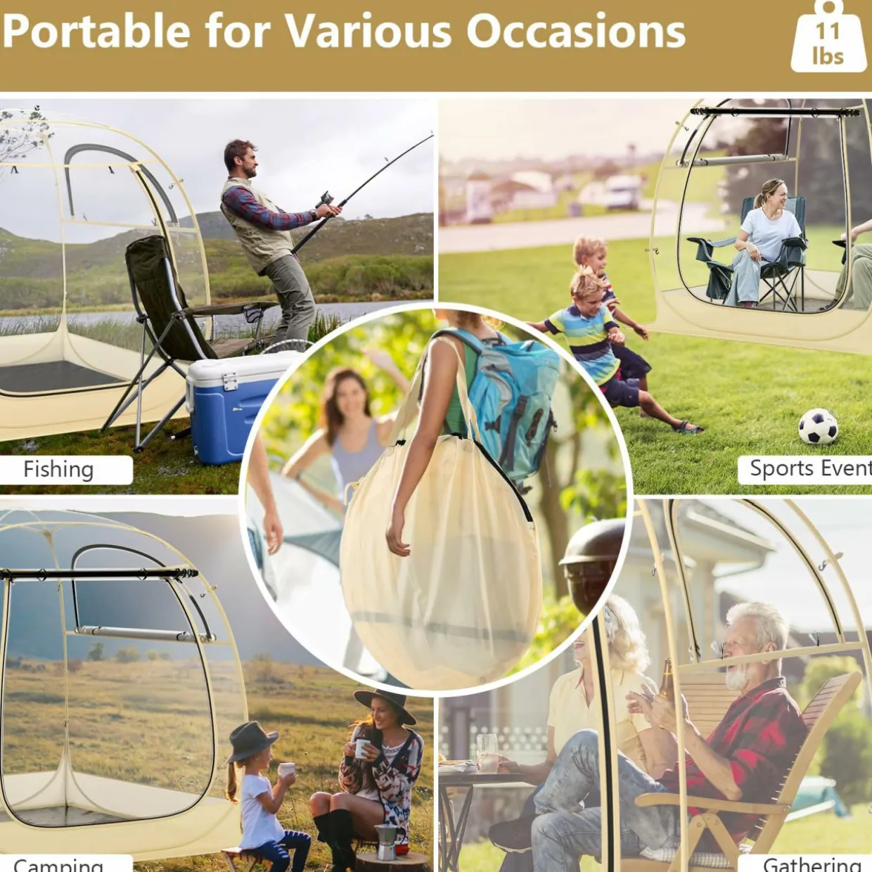 Tangkula All Weather Sports Tent for 5-6 People, Pop Up Instant Tent with Waterproof Tarp Floor
