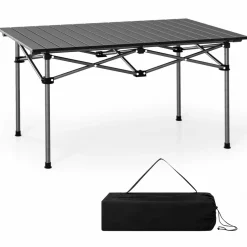 Tangkula Aluminum Folding Camping Table, Lightweight Roll-up Camp Table for 4-6 People with Large Tabletop & Carry Bag