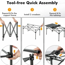 Tangkula Aluminum Folding Camping Table, Lightweight Roll-up Camp Table for 4-6 People with Large Tabletop & Carry Bag