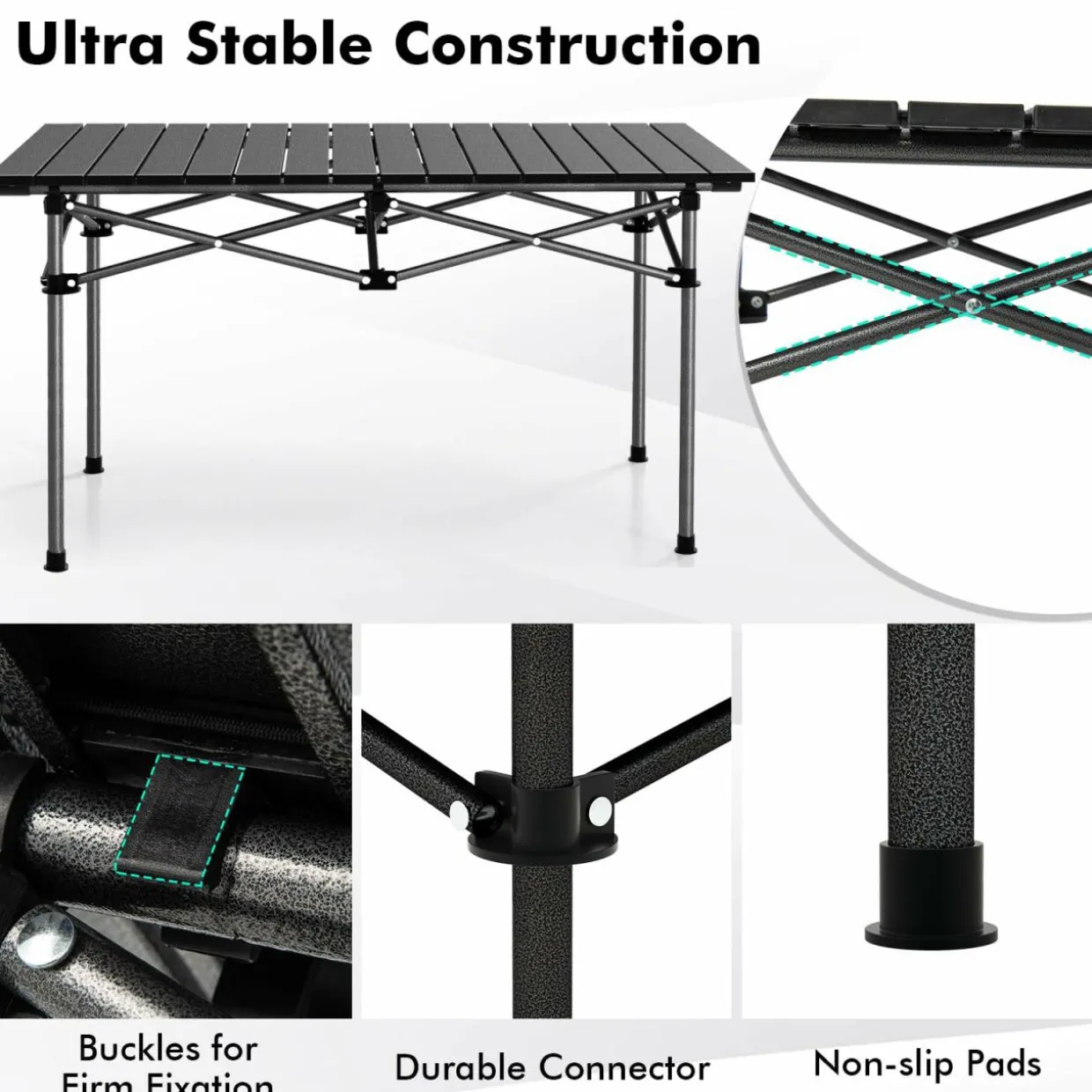 Tangkula Aluminum Folding Camping Table, Lightweight Roll-up Camp Table for 4-6 People with Large Tabletop & Carry Bag