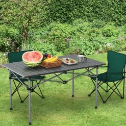 Tangkula Aluminum Folding Camping Table, Lightweight Roll-up Camp Table for 4-6 People with Large Tabletop & Carry Bag