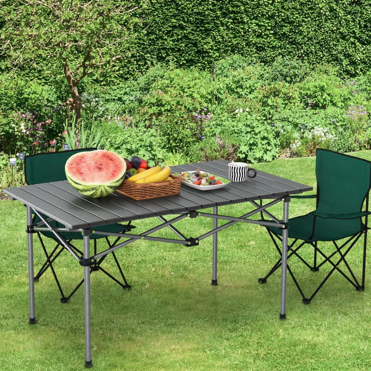 Tangkula Aluminum Folding Camping Table, Lightweight Roll-up Camp Table for 4-6 People with Large Tabletop & Carry Bag