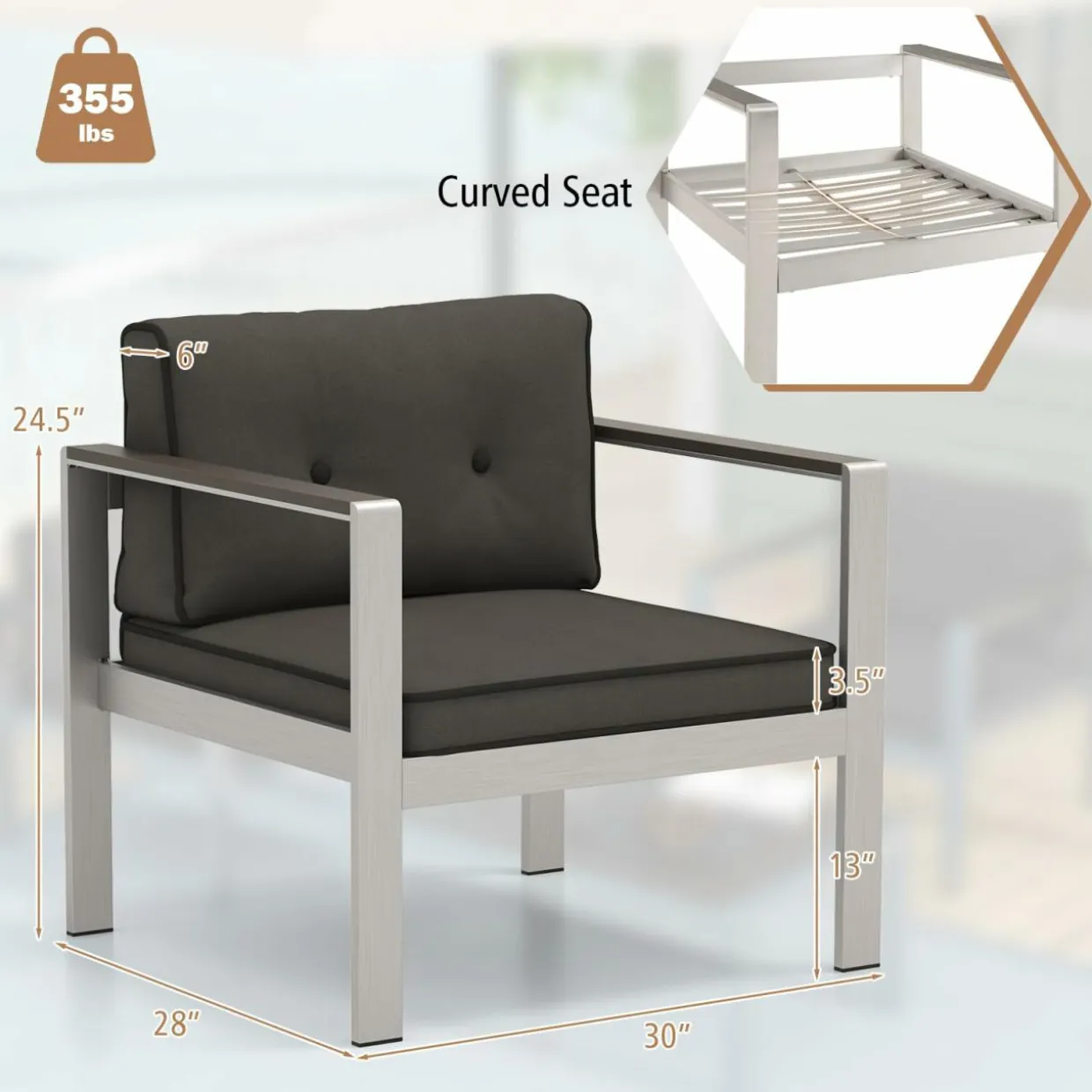Tangkula Aluminum Outdoor Patio Armchair with Cushions