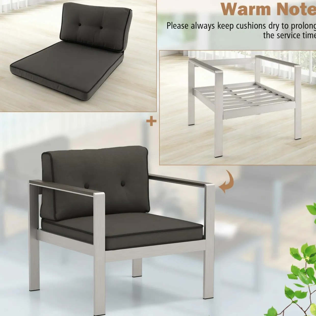 Tangkula Aluminum Outdoor Patio Armchair with Cushions